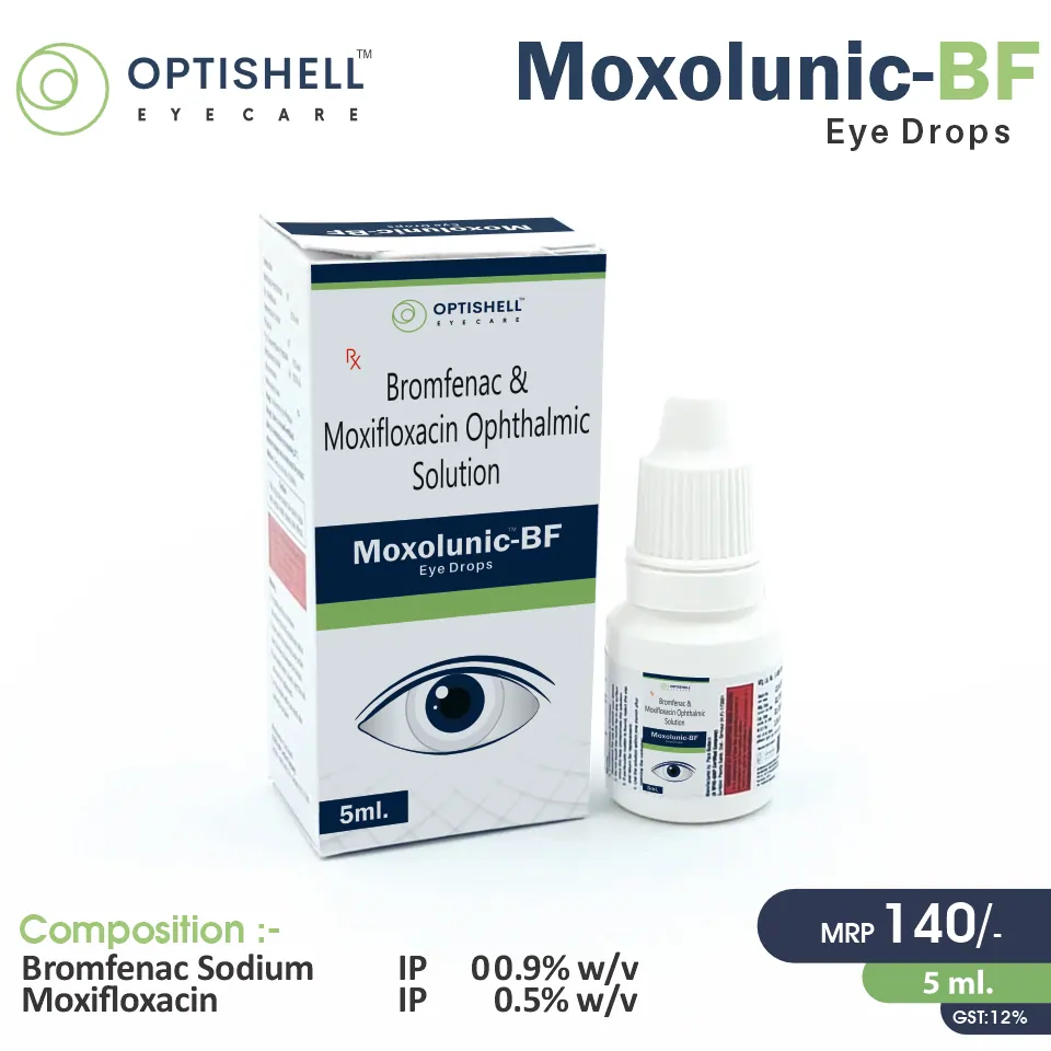 Bromfenac (0.09% w/v) + Moxifloxacin (0.5% w/v) Eye Drops at Best Price in PCD Pharma Franchise for Bacterial Eye Infections .